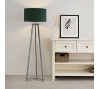 ValueLights Lottie Grey Wood Tripod Floor Lamp with Green Drum Shade