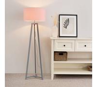 Lottie Grey Wood Tripod Floor Lamp with Fabric Drum Shade ValueLights Pink One Size