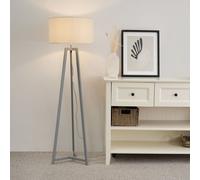 ValueLights | Grey Wood Tripod Floor Lamp with Natural Fabric Drum Lampshade Living Room Light | Floor Lamps, Home Décor & Improvement Essential | Included LED Bulb