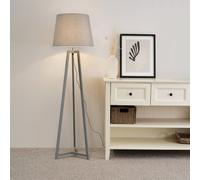ValueLights Lottie Grey Tapered Grey Wood Tripod Floor Lamp & Bulb