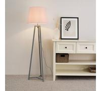 Lottie Grey Wood Tripod Floor Lamp with Fabric Tapered Shade and LED Bulb ValueLights Pink One Size