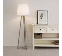 Lottie Grey Wood Tripod Floor Lamp with Fabric Tapered Shade and LED Bulb ValueLights White One Size