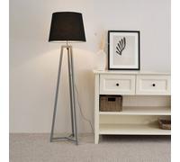 Lottie Grey Wood Tripod Floor Lamp with Fabric Tapered Shade ValueLights Black One Size