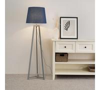 Lottie Grey Wood Tripod Floor Lamp with Fabric Tapered Shade ValueLights Blue One Size