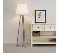 Lottie Grey Wood Tripod Floor Lamp with Fabric Tapered Shade ValueLights White One Size