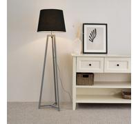 Lottie Grey Wood Tripod Floor Lamp with Fabric Tapered Shade and LED Bulb ValueLights Black One Size