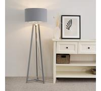 Lottie Grey Wood Tripod Floor Lamp with Grey and Chrome Drum Shade and LED Bulb ValueLights Grey One Size