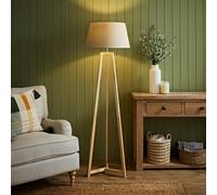 Lottie Natural Wood Tripod Floor Lamp with Fabric Tapered Shade ValueLights Cream One Size