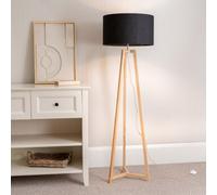 Valuelights Lottie Natural Wood Tripod Floor Lamp With Black Drum Shade