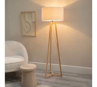 Valuelights Lottie Natural Wood Tripod Floor Lamp With Boucle Drum Shade And Led Bulb In Cream Cream One Size