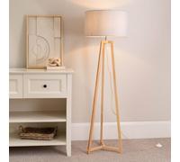 Valuelights Lottie Natural Wood Tripod Floor Lamp With Fabric Drum Shade And Led Bulb In Grey Grey