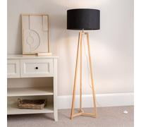 Lottie Natural Wood Tripod Floor Lamp with Fabric Drum Shade ValueLights Black One Size