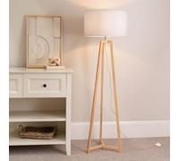 Valuelights Lottie Natural Wood Tripod Floor Lamp With Fabric Drum Shade In White White