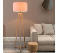 ValueLights | Natural Wood Tripod Floor Lamp with Blush Pink Fabric Drum Lampshade Living Room Light | Floor Lamps, Home Décor & Improvement Essential | Included LED Bulb