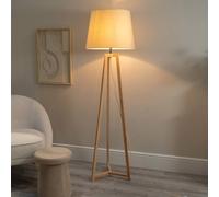 Valuelights Lottie Natural Wood Tripod Floor Lamp With Fabric Tapered Shade And Led Bulb In Cream Cream One Size
