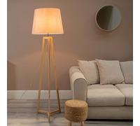 Lottie Natural Wood Tripod Floor Lamp with Fabric Tapered Shade and LED Bulb ValueLights Pink One Size
