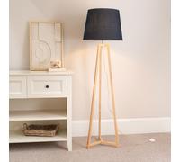 Lottie Natural Wood Tripod Floor Lamp with Fabric Tapered Shade ValueLights Black One Size