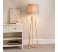 Lottie Natural Wood Tripod Floor Lamp with Fabric Tapered Shade ValueLights Grey One Size