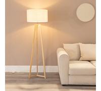 Valuelights Lottie Natural Wood Tripod Floor Lamp With Linen White Trim Drum Shade