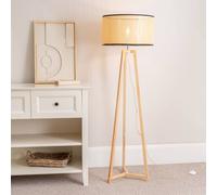 ValueLights Lottie Cane Shade Natural Wood Tripod Floor Lamp & Bulb