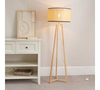 Valuelights Lottie Natural Wood Tripod Floor Lamp With Natural Woven Rattan Shade - Led Bulb Included