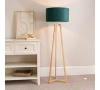 ValueLights Lottie Forest Velvet Shade Natural Wood Tripod Floor Lamp