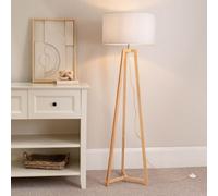Valuelights Lottie Natural Wood Tripod Floor Lamp With White Drum Shade