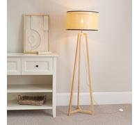 Lottie Natural Wood Tripod Floor Lamp with Wicker Drum Shade and LED Bulb ValueLights Natural One Size