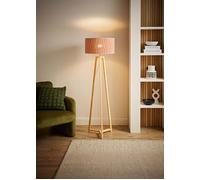 Valuelights Lottie Wooden Tripod Floor Lamp With Orange Checkerboard Bamboo Shade And Bulb