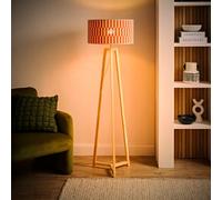 Lottie Tripod Wood Floor Lamp with Orange Check Bamboo Shade and Bulb ValueLights Orange One Size