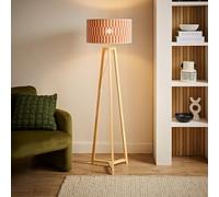 ValueLights | Lottie Wooden Tripod Floor Lamp with Orange Checkerboard Bamboo Shade and Bulb | Floor Lamps & Home Improvements Essential