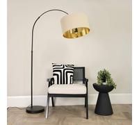 ValueLights | Black Metal Arched Stem Curved Arm Floor Lamp with Beige/Gold Drum Shade for Living Room Lounge | Floor Lamps, Home Décor & Improvement Essential | Included LED Bulb