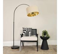 ValueLights | Black Metal Arched Stem Curved Arm Floor Lamp with Beige/Gold Drum Shade for Living Room Lounge | Floor Lamps, Home Décor & Improvement Essential | Included LED Bulb