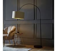 ValueLights Louis Black Arched Curved Floor Lamp with Beige & Gold Lamp Shade ValueLights Beige