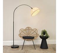 Louis Black Arched Curved Floor Lamp with Bamboo Dome Lamp Shade ValueLights Natural One Size