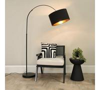 ValueLights Louis Black and Gold Shade Black Curved LED Floor Lamp - Size: 180 x 45 x 105cm - Wilko