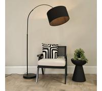 ValueLights Louis Black Arched Curved Floor Lamp with Black Shade