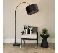 Louis Black Arched Curved Floor Lamp with Velvet Drum Lamp Shade ValueLights Black One Size