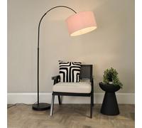 Valuelights Louis Black Arched Curved Floor Lamp With Blush Pink Fabric Drum Lamp Shade And Led Bulb