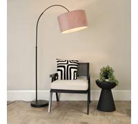 Louis Black Arched Curved Floor Lamp with Velvet Drum Lamp Shade and LED Bulb ValueLights Pink One Size