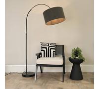 Valuelights Louis Black Arched Curved Floor Lamp With Boucle Drum Lamp Shade And Led Bulb In Charcoal Charcoal One Size