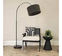 Louis Black Arched Curved Floor Lamp with Boucle Drum Lamp Shade ValueLights Charcoal One Size