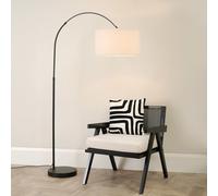 Valuelights Louis Black Arched Curved Floor Lamp With Cream Boucle Drum Lamp Shade And Led Bulb