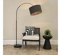 Louis Black Arched Curved Floor Lamp with Fabric Drum Lamp Shade ValueLights Charcoal One Size