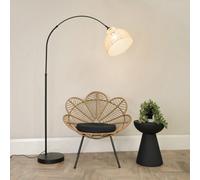Valuelights Louis Black Arched Curved Floor Lamp With Cream Woven Basket Lamp Shade And Led Bulb