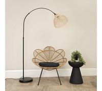 Louis Black Arched Curved Floor Lamp with Cream Woven Basket Lamp Shade ValueLights Natural One Size