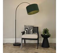 Louis Black Arched Curved Floor Lamp with Fabric Drum Lamp Shade and LED Bulb ValueLights Bottle Green One Size