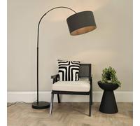Louis Black Arched Curved Floor Lamp with Fabric Drum Lamp Shade and LED Bulb ValueLights Charcoal One Size