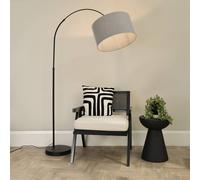 Louis Black Arched Curved Floor Lamp with Fabric Drum Lamp Shade and LED Bulb ValueLights Grey One Size