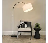 Louis Black Arched Curved Floor Lamp with Fabric Drum Lamp Shade and LED Bulb ValueLights White One Size